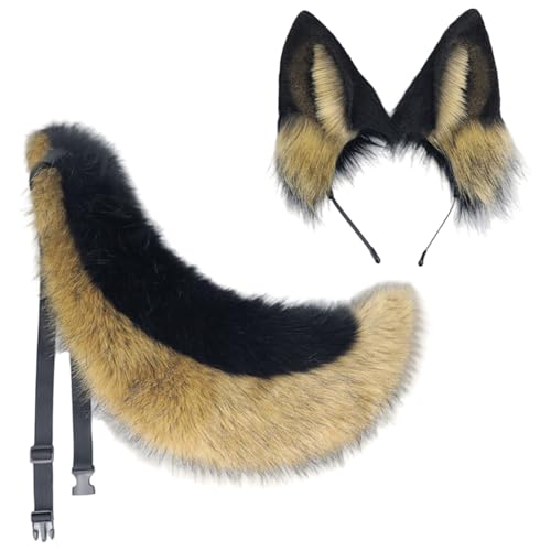 PIUpiuLIANG Wolf Ohren und Schwanzset, 2pcs Kunstpelze Furry Wolf Kostüm umfassen Tail & Ohr -Stirnband, Flauschige Halloween -Kostüme für ausgefallene Party Cosplaywolf Ohrs und von PIUpiuLIANG