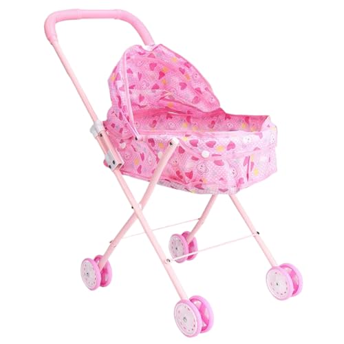 Puppenwagen Liebes Herzmuster Faltbarer Babypuppenwagen mit Push -Griff und Verstellbarer Schatten Abnehmbarer tragbarer Stabiler Baby Kinderwagen für Mädchen, tun Sie PlayDoll vor, PlayDoll von PIUpiuLIANG