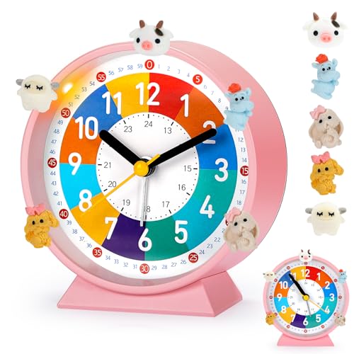 PIXESTT Kinder Wecker, Kinderwecker für Schulanfänge, Kein Tickendes Geräusch, Mit Nachtlicht und Schlummerfunktion, Mit 5 Wecker-Dekoration, Geeignet für Das Lernen, Schlaf-Weck-Aufwachen C von PIXESTT