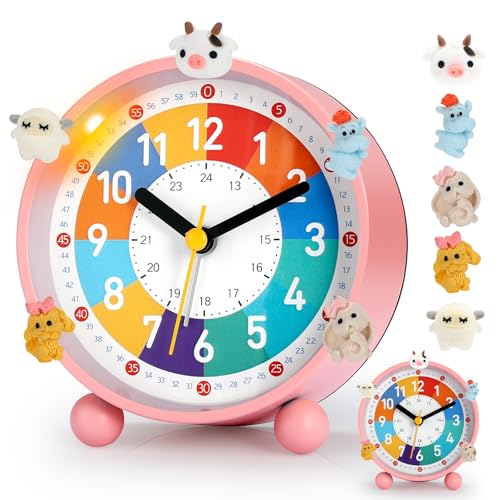 PIXESTT Kinder Wecker, Kinderwecker für Schulanfänge, Kein Tickendes Geräusch, Mit Nachtlicht und Schlummerfunktion, Mit 5 Wecker-Dekoration, Geeignet für Das Lernen, Schlaf-Weck-Aufwachen C von PIXESTT