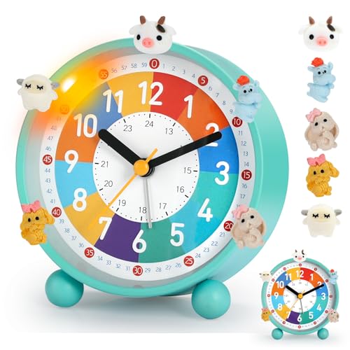 PIXESTT Kinder Wecker, Kinderwecker für Schulanfänge, Kein Tickendes Geräusch, Mit Nachtlicht und Schlummerfunktion, Mit 5 Wecker-Dekoration, Geeignet für Das Lernen, Schlaf-Weck-Aufwachen C von PIXESTT