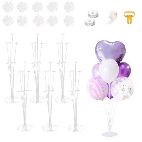 PIXHOTUL Ballon Dekoration - 6 Sets Ballonständer, 10 Stück Ballon Blume Clips, Hochwertiges Kunststoffmaterial, Perfekt für Geburtstag, Baby Shower, Hochzeit & mehr - Unisex, Lila, Blüten-Thema von PIXHOTUL