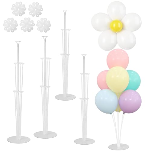 Ballon Stand Kits, 4 Set Ballon Centerpiece Stand Halter, 10 Pcs Ballon Blume Clips und 100 Klebepunkte Kits für Geburtstag, Baby Shower, Hochzeit Party von PIXHOTUL