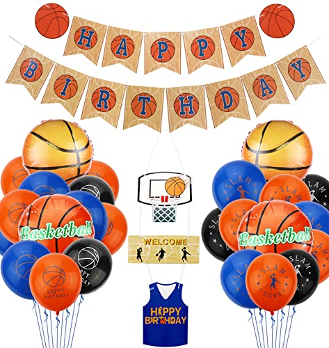 Basketball Party Dekorationen, HAPPY BIRTHDAY Basketball Banner, Willkommen hängendes Dekor und 34 Stück Basketball unter dem Motto Luftballons für Kinder, Jungen und Basketballfans Geburtstagsfeier von PIXHOTUL