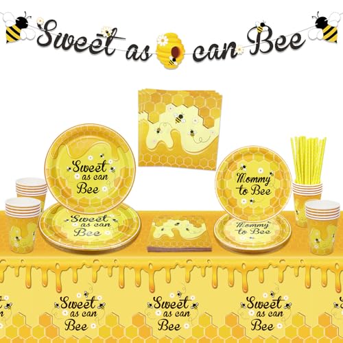 Biene Baby Dusche Dekorationen, Hummel Baby Dusche Dekorationen mit Sweet As Can Biene Banner, Pappteller, Biene Servietten, Biene Tischdecke für Biene Baby Dusche Kinder Geburtstag, für 20 Personen Biene Baby Dusche Dekorationen, Hummel Baby Dusche Dekorationen mit Sweet As Can Biene Banner, Pappteller, Biene Servietten, Biene Tischdecke für Biene Baby Dusche Kinder Geburtstag, für 20 Personen von PIXHOTUL