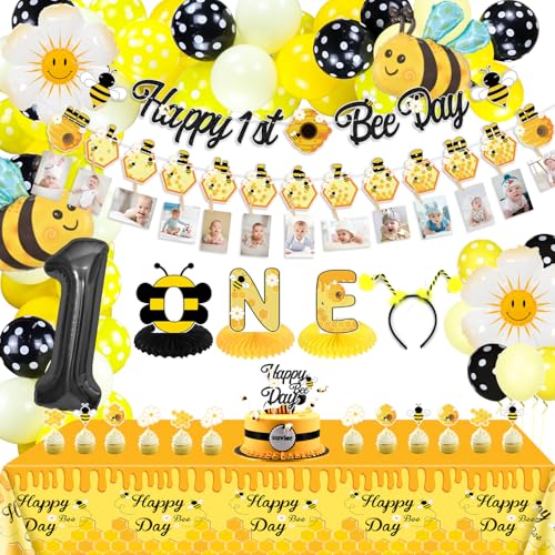 Biene Geburtstag Party Dekorationen - Honig Biene 1. Geburtstag Banner, Biene Ballons, Biene Tischdecke, Cake Toppers, Tabelle Centerpieces, Biene Stirnband für Kinder erste Biene Tag Party Supplies Biene Geburtstag Party Dekorationen - Honig Biene 1. Geburtstag Banner, Biene Ballons, Biene Tischdecke, Cake Toppers, Tabelle Centerpieces, Biene Stirnband für Kinder erste Biene Tag Party Supplies von PIXHOTUL