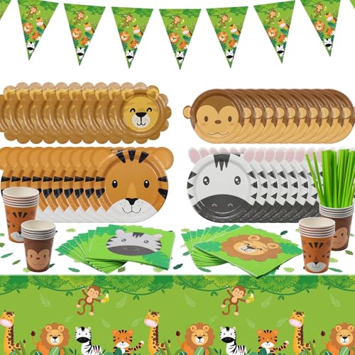 102 Pcs Dschungel Party Supplies- Include Tier Papier Teller, Dschungel Tischdecke, Safari-Flagge, Servietten, Papierbecher, Safari-Thema Party-Zubehör für Kinder Geburtstag, Baby-Dusche 102 Pcs Dschungel Party Supplies- Include Tier Papier Teller, Dschungel Tischdecke, Safari-Flagge, Servietten, Papierbecher, Safari-Thema Party-Zubehör für Kinder Geburtstag, Baby-Dusche von PIXHOTUL