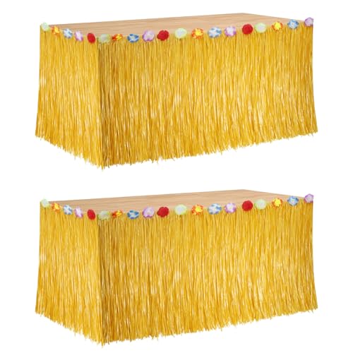 Luau-Gras-Tischrock, hawaiianische Party-Dekorationen, hawaiianischer Tischrock, 275 x 75cm, mit Hibiskusblumen, Strohgelb, Partyrock für Luau-Party, Hawaii-Mottoparty, 4 Stück Luau-Gras-Tischrock, hawaiianische Party-Dekorationen, hawaiianischer Tischrock, 275 x 75cm, mit Hibiskusblumen, Strohgelb, Partyrock für Luau-Party, Hawaii-Mottoparty, 4 Stück von PIXHOTUL