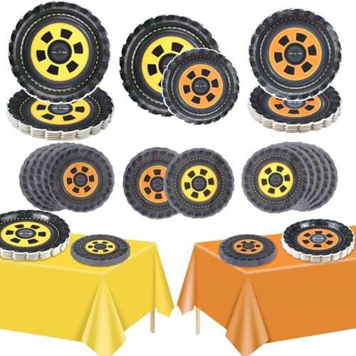 PIXHOTUL 62 Stück Rennwagen-Party-Dekorationen, Reifen-Pappteller, Servietten, gelbe und orangefarbene Tischdecken, für 20 Personen, Geburtstagsparty für Jungen PIXHOTUL 62 Stück Rennwagen-Party-Dekorationen, Reifen-Pappteller, Servietten, gelbe und orangefarbene Tischdecken, für 20 Personen, Geburtstagsparty für Jungen von PIXHOTUL