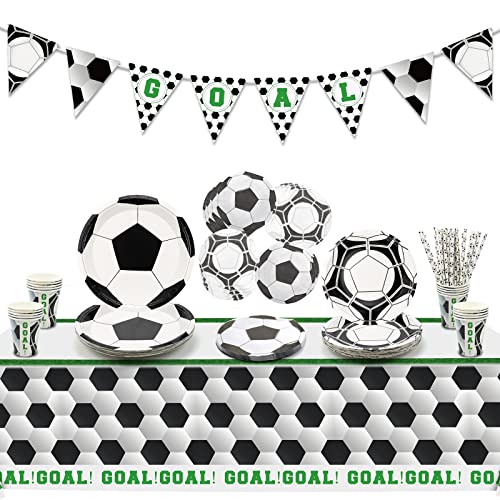 Fußball-Party-Zubehör, Sport-Motto-Party-Pack mit Tellern, Bechern, Servietten, Tischdecke, Banner und Luftballons für 20 Personen Fußball-Party-Zubehör, Sport-Motto-Party-Pack mit Tellern, Bechern, Servietten, Tischdecke, Banner und Luftballons für 20 Personen von PIXHOTUL