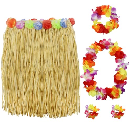 PIXHOTUL Gras Hula-Rock und Hibiskus Leis Set Hawaii Kostüme für tropische Hawaii Party Sommer Strand Luau Party von PIXHOTUL