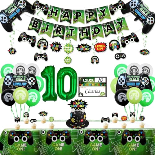 Videospiel Party Dekorationen - 10. Geburtstag Dekorationen für Jungen, Happy Birthday Banner, Videospiel-Ballons, Tischdecke, Controller-Ballon, Gaming-Hängeschild, Gaming-Geburtstags-Party-Zubehör Videospiel Party Dekorationen - 10. Geburtstag Dekorationen für Jungen, Happy Birthday Banner, Videospiel-Ballons, Tischdecke, Controller-Ballon, Gaming-Hängeschild, Gaming-Geburtstags-Party-Zubehör von PIXHOTUL