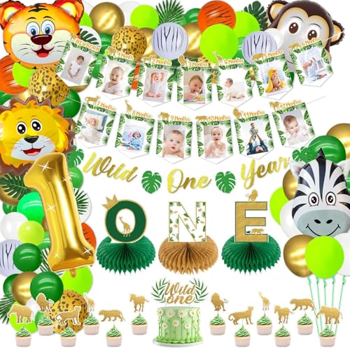 Wild One Geburtstag Dekorationen - umfassen wilde ein Jahr Banner, Monats-Foto-Banner, Safari Luftballons, ONE Honeycomb Centerpiece, Animal Cake Toppers für Jungen Kinder 1st Birthday Party Wild One Geburtstag Dekorationen - umfassen wilde ein Jahr Banner, Monats-Foto-Banner, Safari Luftballons, ONE Honeycomb Centerpiece, Animal Cake Toppers für Jungen Kinder 1st Birthday Party von PIXHOTUL