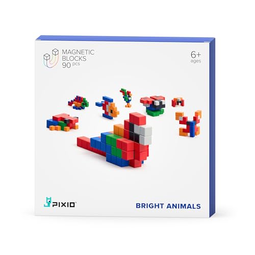 PIXIO Bright Animals Story Series 90tlg. Magnetblocks Set mit interaktiver App, Stressabbau Bausteine, 8 bit Pixel Art Tierfiguren Schreibtischspielzeug von PIXIO
