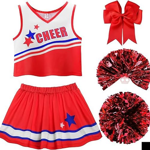 Kostüm Pompom Girl Kostüm Cheerleader Mädchen mit Pompons und Socken Haarspange Schleife Pompom Girl für Karneval Halloween Partys, 120 Kostüm Pompom Girl Kostüm Cheerleader Mädchen mit Pompons und Socken Haarspange Schleife Pompom Girl für Karneval Halloween Partys, 120 von PIXUYE