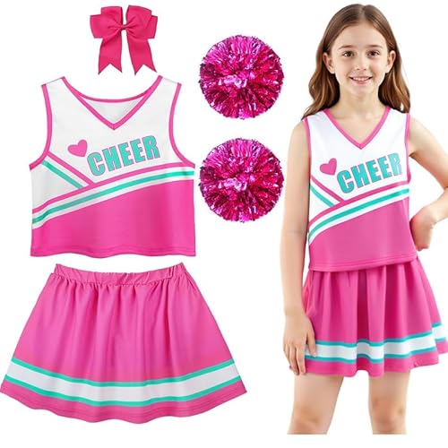 Kostüm Pompom Girl Kostüm Cheerleader Mädchen mit Pompons und Socken Haarspange Schleife Pompom Girl für Karneval Halloween Partys, 140 Kostüm Pompom Girl Kostüm Cheerleader Mädchen mit Pompons und Socken Haarspange Schleife Pompom Girl für Karneval Halloween Partys, 140 von PIXUYE