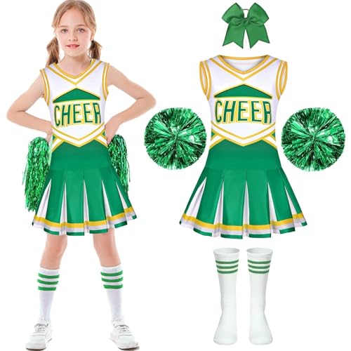 PIXUYE Cheerleader Kostüm Kinder Cheerleadering Outfit Mädchen Kinder Cheer Outfit mit High School Cheerleader Pompons für Karneval Fasching Halloween Mottoparty PIXUYE Cheerleader Kostüm Kinder Cheerleadering Outfit Mädchen Kinder Cheer Outfit mit High School Cheerleader Pompons für Karneval Fasching Halloween Mottoparty von PIXUYE