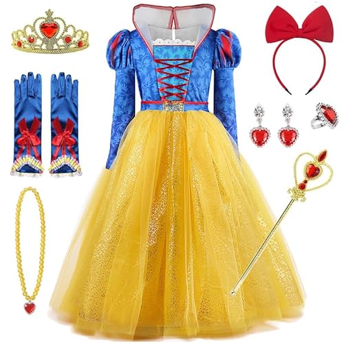 PIXUYE Schneewittchen Prinzessin Kostüm mit Zubehör für Halloween, Weihnachten, Karneval, Geburtstagsfeier, Maskerade, 100cm PIXUYE Schneewittchen Prinzessin Kostüm mit Zubehör für Halloween, Weihnachten, Karneval, Geburtstagsfeier, Maskerade, 100cm von PIXUYE