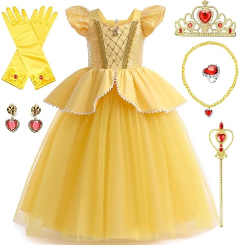 PIXUYE Schönes Kleid für Mädchen, Prinzessin, Rosa, Schöne und das Biest mit Zubehör, Luxusparty, Halloween, Geburtstag, Karneval und Weihnachten PIXUYE Schönes Kleid für Mädchen, Prinzessin, Rosa, Schöne und das Biest mit Zubehör, Luxusparty, Halloween, Geburtstag, Karneval und Weihnachten von PIXUYE
