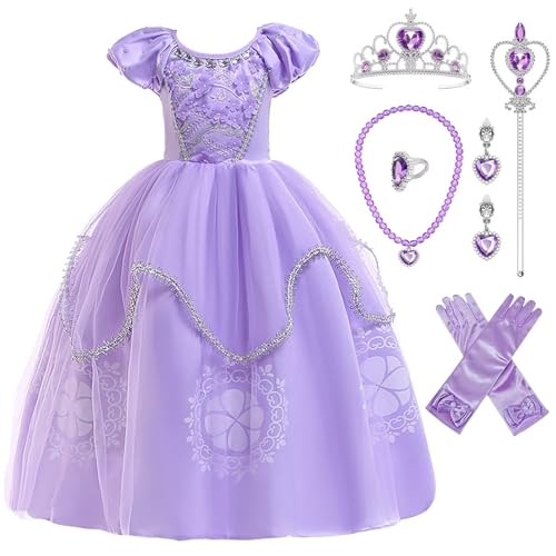 PIXUYE Sofia Mädchen Prinzessin Sofia Kleid Kostüm Tutu Tüll Lila mit Zubehör für Halloween Cosplay Weihnachten Party Zeremonie Geburtstag 140CM PIXUYE Sofia Mädchen Prinzessin Sofia Kleid Kostüm Tutu Tüll Lila mit Zubehör für Halloween Cosplay Weihnachten Party Zeremonie Geburtstag 140CM von PIXUYE
