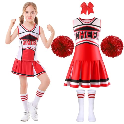 pixuye Kostüm Pompom Girl Uniform Pompom Mädchen Kostüm Cheerleader mit Pompoms Socken Cheerleader Kostüm für Halloween Karneval Maskerade, Rot 110 pixuye Kostüm Pompom Girl Uniform Pompom Mädchen Kostüm Cheerleader mit Pompoms Socken Cheerleader Kostüm für Halloween Karneval Maskerade, Rot 110 von PIXUYE