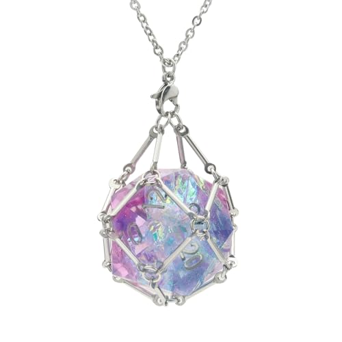 PJOY DND-Halskette, leerer Würfelkäfig für D20-Würfel, D&D, Dungeons and Dragons, Gamer, DND-Geschenke, Silber von PJOY