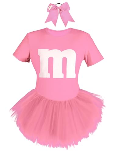 PJPSAA Buchstabe M Halloween-Kostüme, T-Shirt, Tutu, 5-lagig, Röcke, Cheer Bow für Frauen, Gruppen-Team, Cosplay von PJPSAA