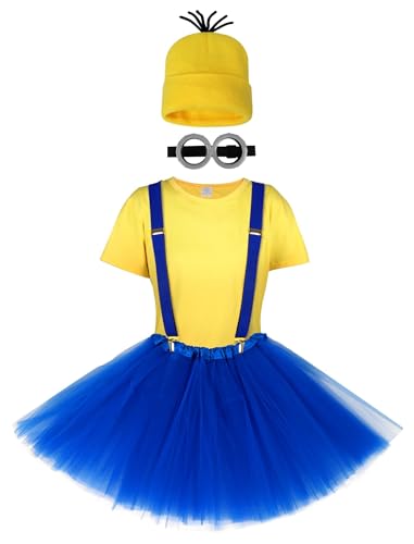 PJPSAA Halloween-Kostüm-Zubehör, Erwachsene, Damen, Gelb, T-Shirt, Beanie, Tutu, Brille, Hosenträger, Handschuhe für Gruppen-Team, Cosplay von PJPSAA