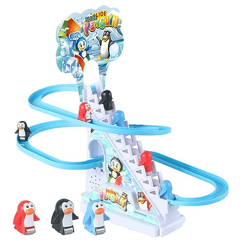 9 Stück Elektrische Pinguin Treppensteigen Spielzeug,Achterbahn Musik Pinguin Set mit LED Blinklichtern, Montessori Baby Spielzeug, Elektrische Badewannenspielzeug Geburtstag Geschenk von PKKP