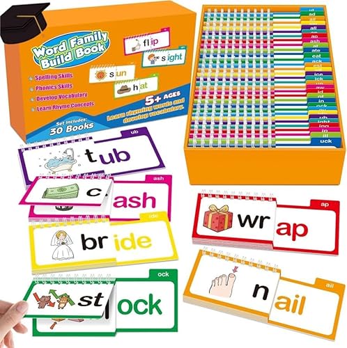 PKKP 30 Read and Rhyme Flip Books, ABC Englisch Lernkarten, Vocabulary Flash Cards, Sight Words Families Flash Card Kindergarten, Lernspielzeug Geschenke für Kinder (A, Englisch) von PKKP
