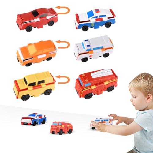 PKKP 3Pcs Matchbox Auto Set, 2-in-1 Auto Team Transformers Spielzeug, Creative Mini Flip Spielzeug Auto, Aus 1 Auto Werden 2 Autos, Spielzeugautos ab 3 Jahre (A) von PKKP