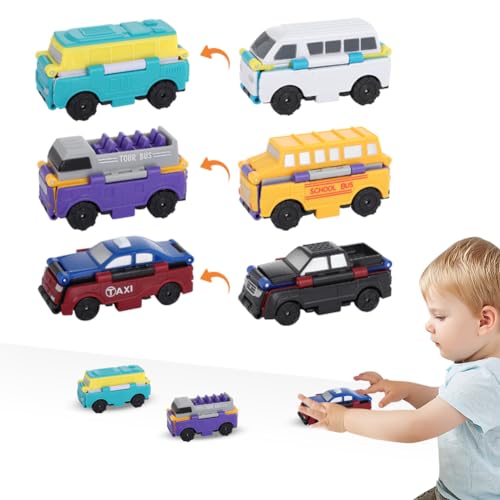 PKKP 3Pcs Matchbox Auto Set, 2-in-1 Auto Team Transformers Spielzeug, Creative Mini Flip Spielzeug Auto, Aus 1 Auto Werden 2 Autos, Spielzeugautos ab 3 Jahre (C) von PKKP