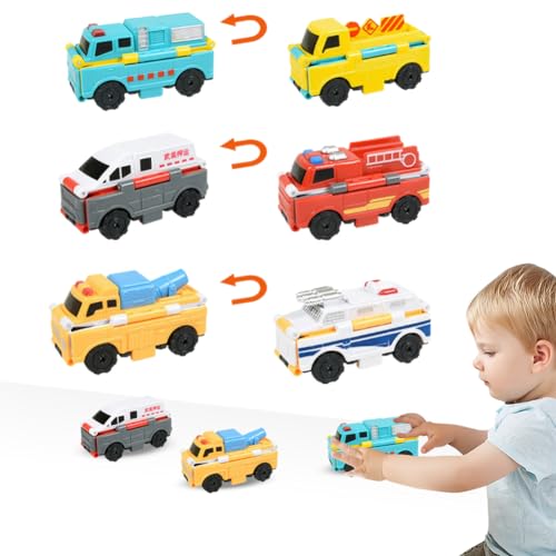 PKKP 3Pcs Matchbox Auto Set, 2-in-1 Auto Team Transformers Spielzeug, Creative Mini Flip Spielzeug Auto, Aus 1 Auto Werden 2 Autos, Spielzeugautos ab 3 Jahre (F) von PKKP