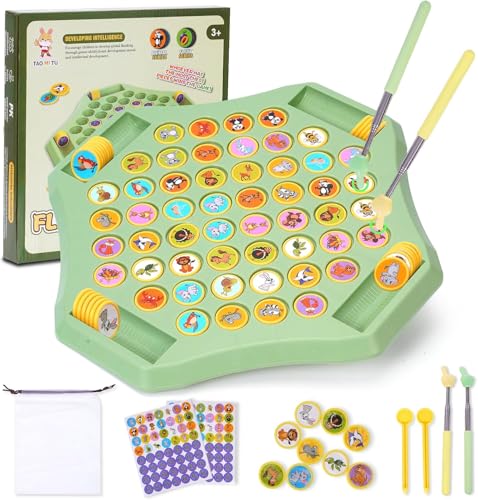 PKKP Flip Memory Chess, 2–4 Spieler Montessori Spielzeug 4 5 6 Memory Schach Mit einziehbaren Fingern und Aufbewahrungstasche, Gedächtnistraining Schachspiel Kinder, Family Brettspiele(Tiere) von PKKP