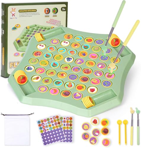 PKKP Flip Memory Chess, 2–4 Spieler Montessori Spielzeug 4 5 6 Memory Schach Mit einziehbaren Fingern und Aufbewahrungstasche, Gedächtnistraining Schachspiel Kinder, Family Brettspiele (Obst) von PKKP