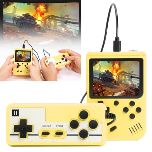 PKKP Handheld-Spielkonsole, Retro-Spielekonsole mit 500 Klassische FC Spiele, Handheld Game Console, Retro Konsole Game Stick für Erwachsener Teenager Geburtstagsgeschenk (Gelb-2 Spieler) von PKKP