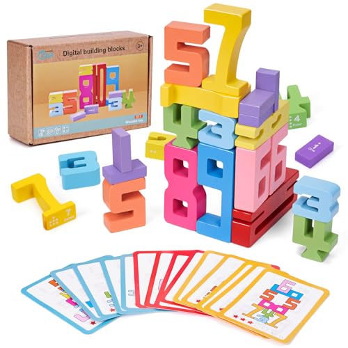 PKKP Zahlenbausteine, Number Blocks aus Holz Zahlenblock Spielzeug, Bausteine Holz Zahlenerkennungs Stapelspiel, Montessori Spielzeug von PKKP