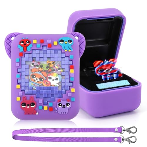 PKKP Silikon Schutz Tasche für Bitzee Digital Haustier, rutschfeste Silikonhülle mit Handschlaufe, Tragetasche Aufbewahrungstasche für Bitzee Digital Pet Interaktives Spielzeug (Lila-Tier) von PKKP