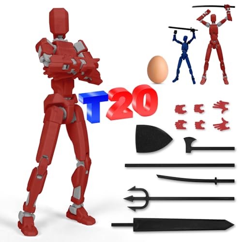 PKKP T13 Action Figure, 20cm T13 Actionfigur ontage abgeschlossen, Actionfiguren mit Mehreren Gelenken, 3D Printed Multi-Jointed Movable, Lucky 13 Roboter-Actionfigur Desktop-Dekorationen (Rot) von PKKP