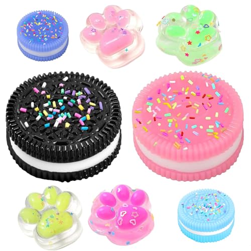PKKP Taba Squishy, 4 x 1.6 Zoll Squishy Spielzeug Mini Katzenpfoten ＆ 2 x 1.5 Zoll Mini Biscuit Stress Relief Toy ＆ 2 x 2.5 Zoll Keks Stress Relief Spielzeug, Squeeze Toy für Kinder (8pcs) von PKKP