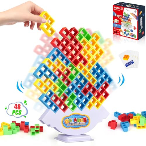 PKKP Tetra Tower Spiel, 48 Stück Balance Toy, Schaukelstapel Hoch Kinder-Balance-Spielzeug, Lustige Stapelspiel für Jungen und Mädchen ab Jahre 3+ von PKKP