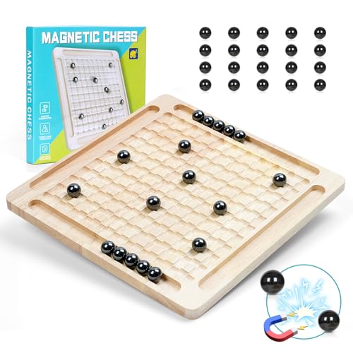 Schachbrett Magnetisch, 2024 Verbessertes Modell Hölz Magnetic Chess Game, 20 Steine Magnetisches Schachspiel Brettspiel, Schach Set, Tragbares Chess Board für Erwachsene Kinder Party Reisen von PKKP