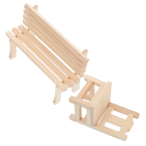 PLAFOPE 2 Stück Miniatur Holzbank Puppenhaus Dekoration Teiliges aus Natürlichem Holz Praktische Sitzbank für Puppen Geeignet für Wohnzimmer Schlafzimmer Küche Langlebiges Puppenhaus von PLAFOPE