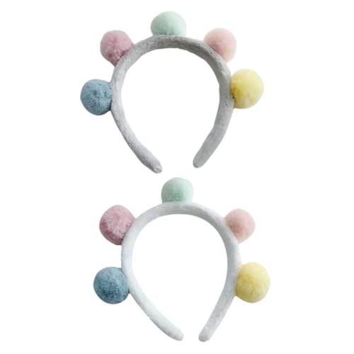 PLAFOPE 2 Stück Pom Ball Haarband Weiß Flauschiges Stirnband Haarschmuck Rutschfest Für Alltag Weihnachten Halloween Geschenk von PLAFOPE