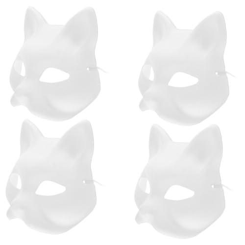PLAFOPE 4 Stück Katzenmasken aus Pappmaché Halbgesicht DIY zum Bemalen Handbemalte Tiermasken für Erwachsene Maskerade Halloween Karneval Party von PLAFOPE