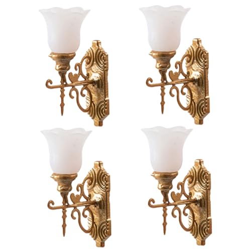 PLAFOPE 4 Stück Teiliges Miniatur Wandlampe Modell Dekorative Mini Landschaft Beleuchtung für Puppenhaus Langlebige DIY Architektur Modellleuchte in Weiße Lichtfarbe Stilvolle von PLAFOPE