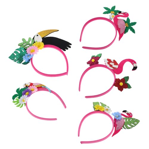 PLAFOPE 5 Stück Teiliges Tropische Haarbänder mit Flamingo Kokosbaum und Palmenblättern Farbenfrohe Hawaiianische Sommer-party-accessoires für Strand Luau-feiern Angenehm zu Tragen für von PLAFOPE