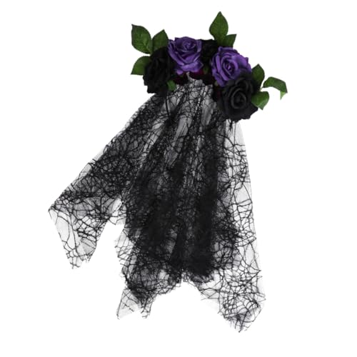 PLAFOPE Halloween Cosplay Haarschmuck Totenkopf Haarreif mit Langer Schleierblume Leichter und Bequemer Kopfschmuck für Party und Festival Geeignet für Halloween Kostüm und Cosplay von PLAFOPE