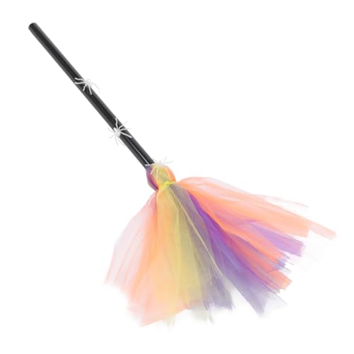 PLAFOPE Halloween Dekoration Leuchtender Hexenbesen aus Kunststoff und Polyester Langlebiger Partybesen mit Spinnennetz-Design Dekorativer Besen für Halloween Party Atmosphäre von PLAFOPE