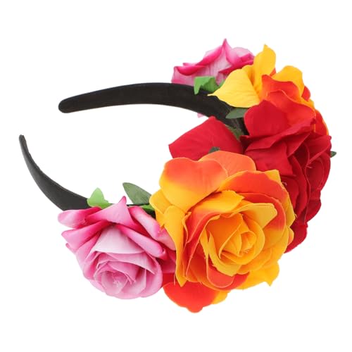 PLAFOPE Halloween Großes Rosen Blumenstirnband in Blau Rot Gelb Farbenfroher Kopfschmuck für Frauen und Mädchen für Party Festival Cosplay und Hochzeitsdeko von PLAFOPE